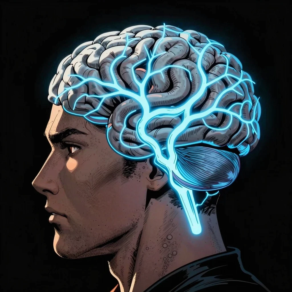 Diseño de cerebro iluminado simbolizando la eliminación de bloqueos mentales mediante la gestion del tiempo