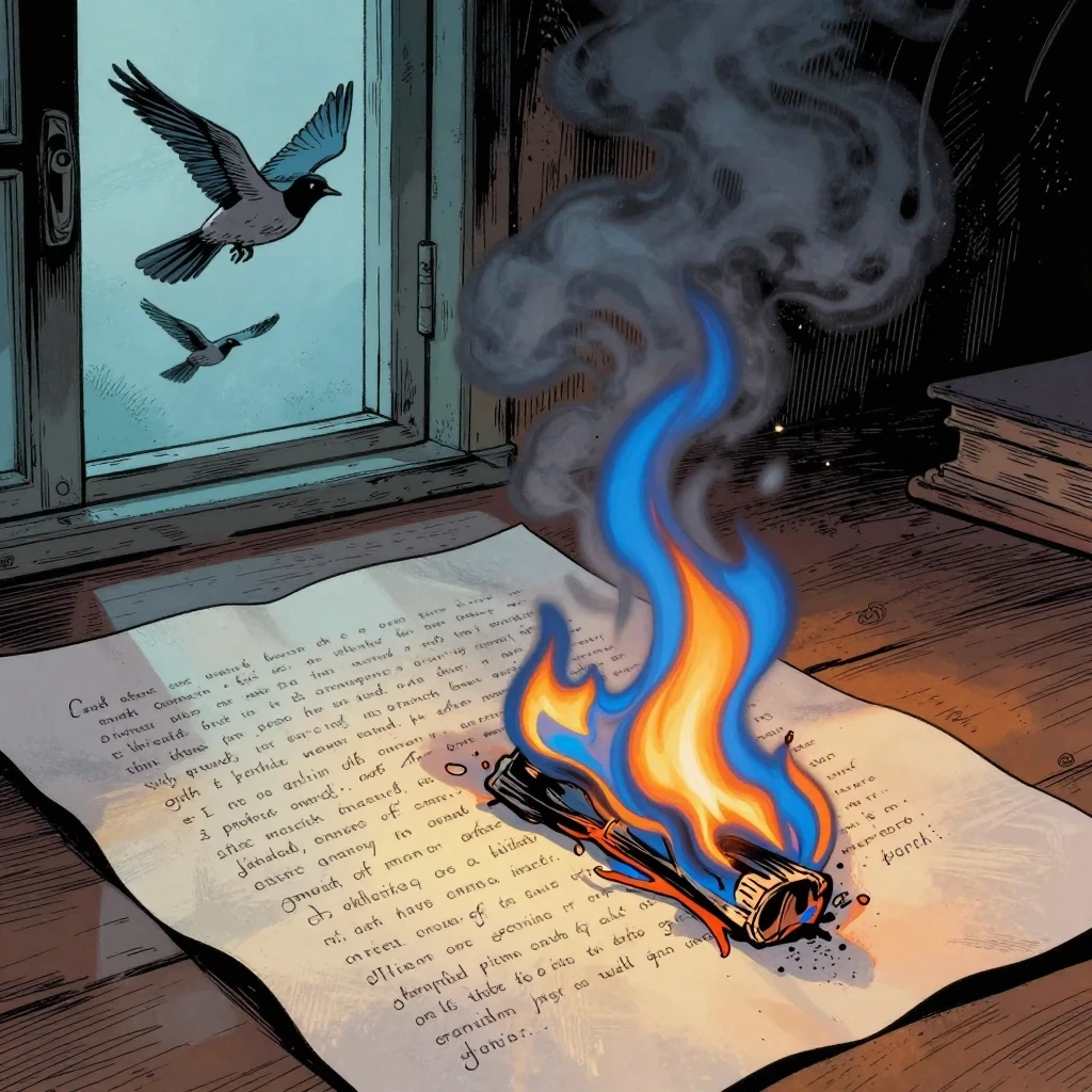 Una carta de escritura terapéutica quemándose de forma segura para simbolizar la liberación y el desahogo emocional.