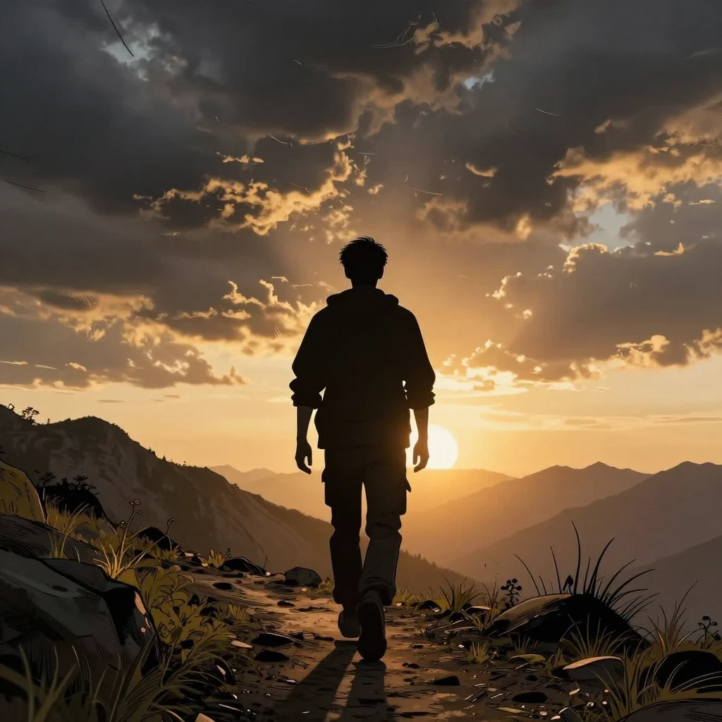 Persona caminando hacia el amanecer, símbolo de superación y resiliencia